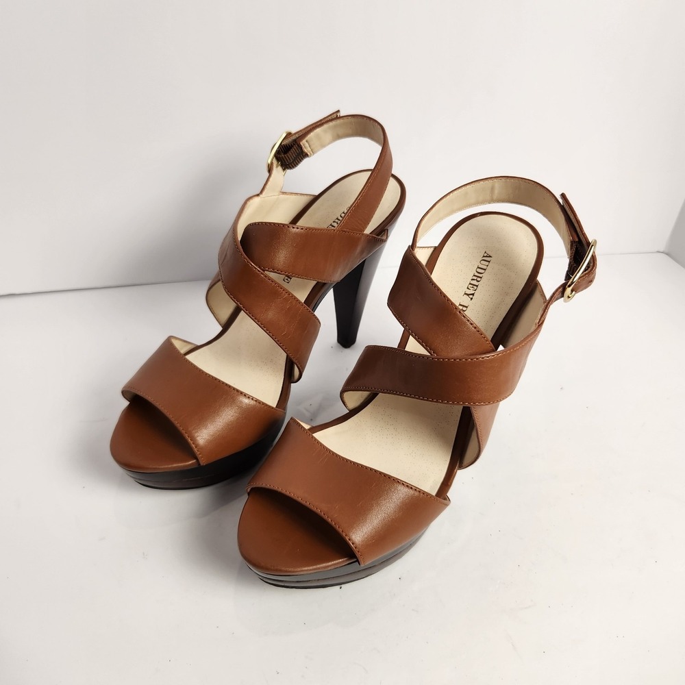 Audrey Brooke Women's Open Toe Strappy Slingback Platform Sandals Brown Size 7M
